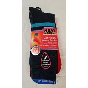 Heat Machine Men's Thermal Socks Sz 7-12 NEW Lightweight Black W Teal Stripes